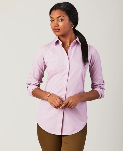 Petite Non-Iron Classic-Fit Striped Stretch Cotton Poplin Shirt, image 1