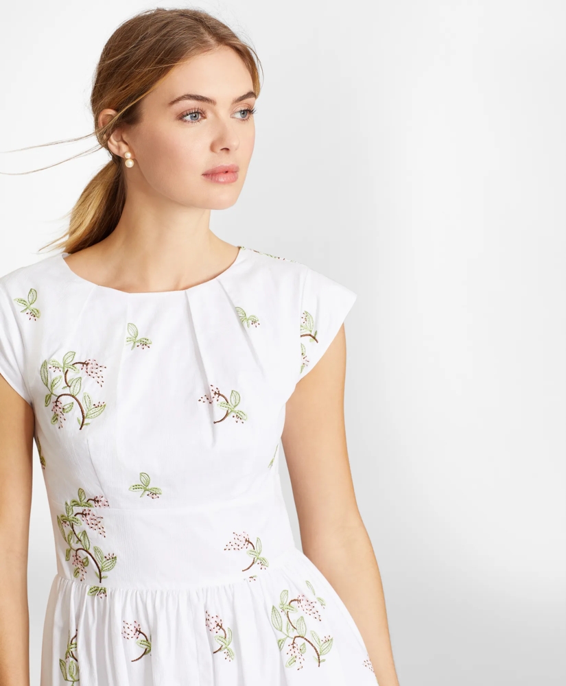 Petite Floral-Embroidered Plaid Jacquard Cotton Dress, image 2
