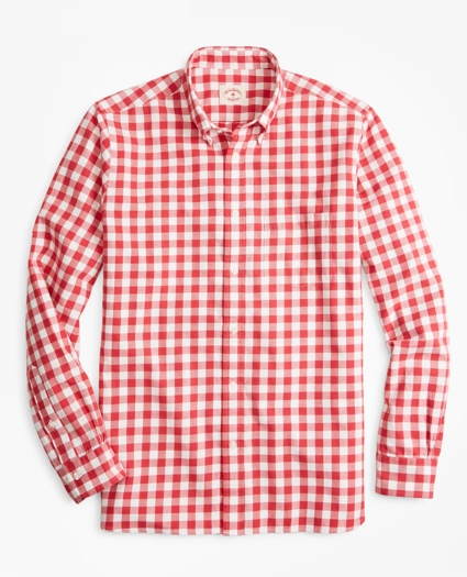 Gingham Brushed Cotton Flannel Sport Shirt, image 1