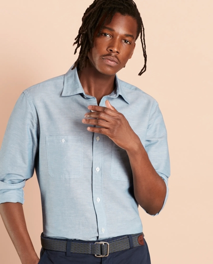 Linen-Cotton Chambray Sport Shirt, image 1