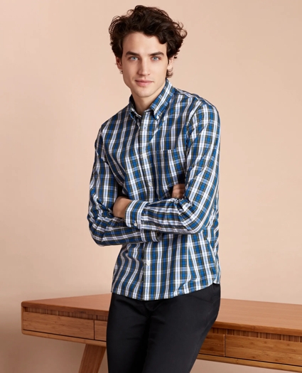 Plaid Cotton Broadcloth Sport Shirt, image 1