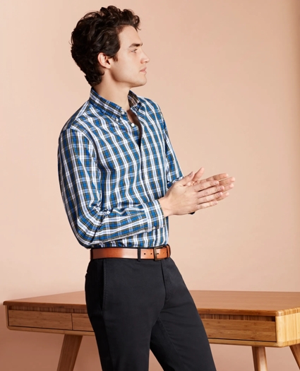Plaid Cotton Broadcloth Sport Shirt, image 2