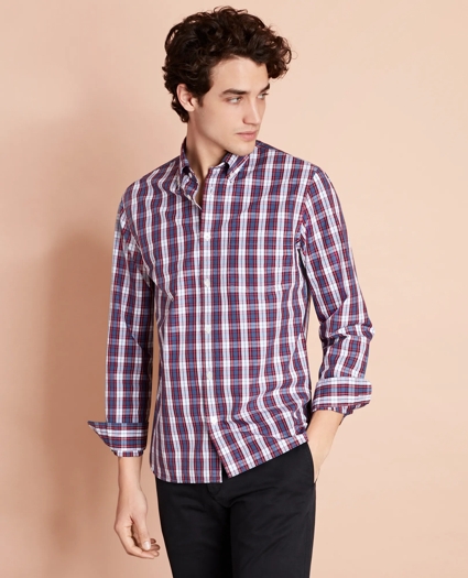 Plaid Cotton Broadcloth Sport Shirt, image 1