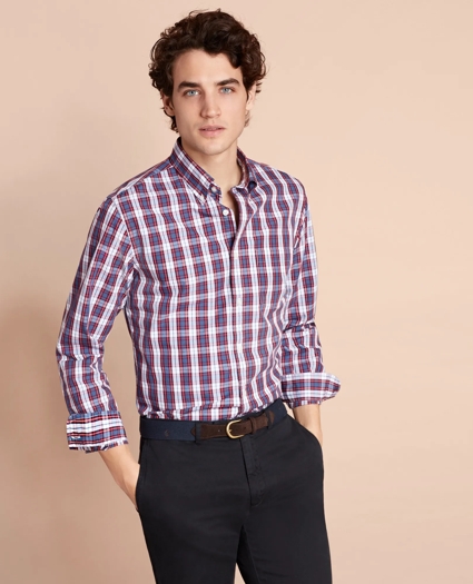 Plaid Cotton Broadcloth Sport Shirt, image 2