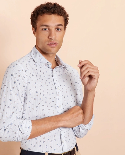 Micro-Stripe Floral-Print Poplin Shirt, image 1