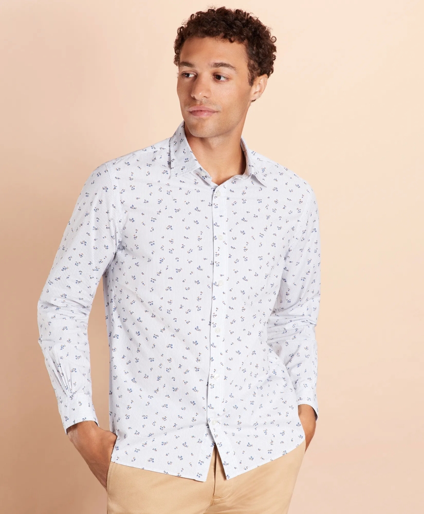 Micro-Stripe Floral-Print Poplin Shirt, image 2