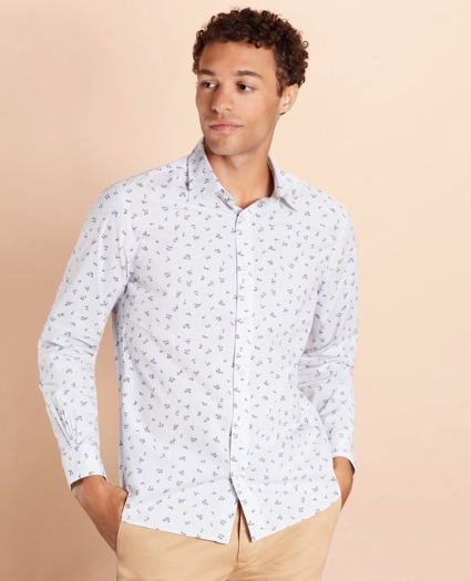 Micro-Stripe Floral-Print Poplin Shirt, image 2