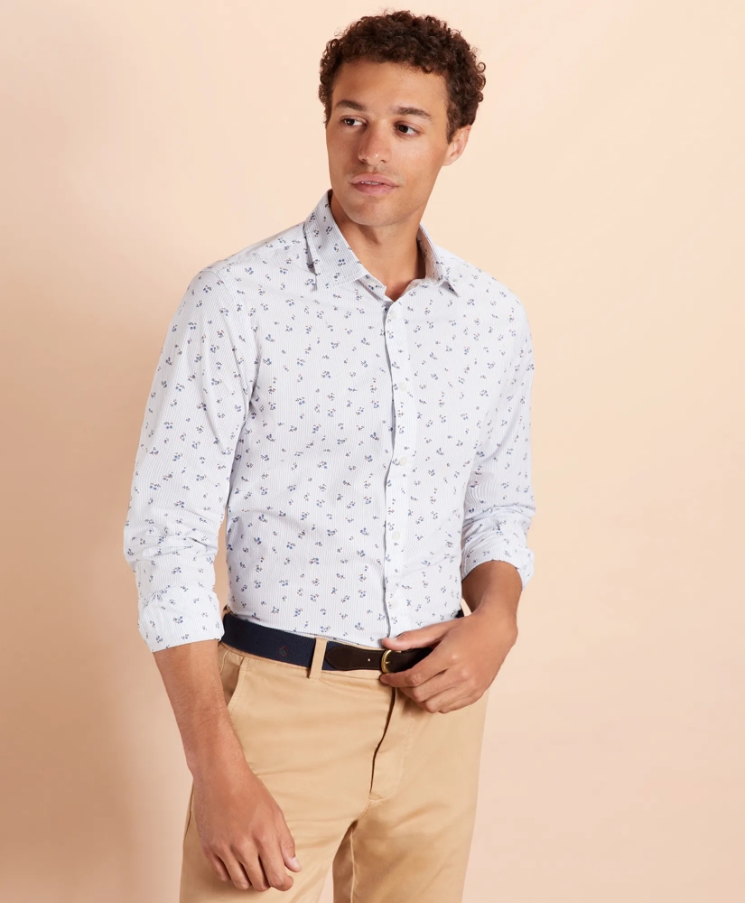 Micro-Stripe Floral-Print Poplin Shirt, image 3
