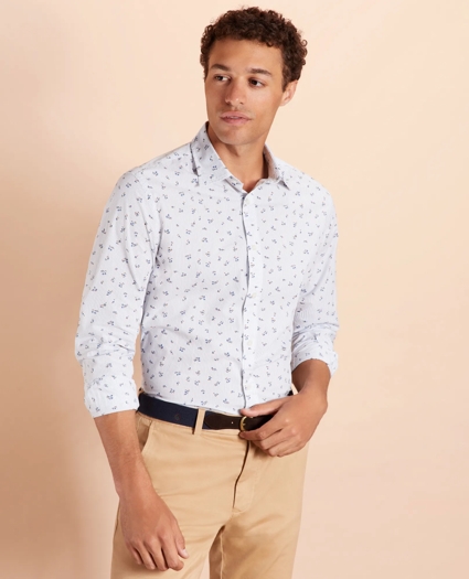 Micro-Stripe Floral-Print Poplin Shirt, image 3