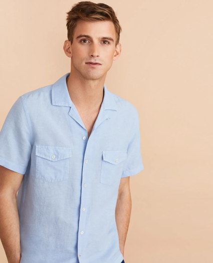 Garment-Dyed Linen-Cotton Camp Collar Short-Sleeve Shirt, image 1