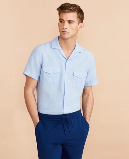 Garment-Dyed Linen-Cotton Camp Collar Short-Sleeve Shirt, image 2