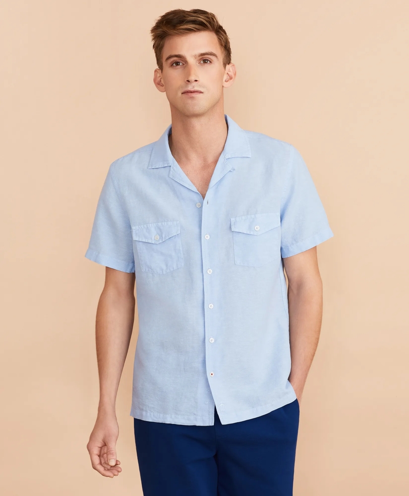 Garment-Dyed Linen-Cotton Camp Collar Short-Sleeve Shirt, image 3