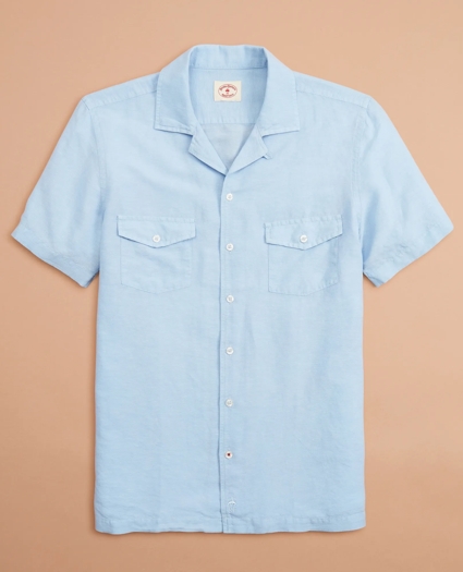 Garment-Dyed Linen-Cotton Camp Collar Short-Sleeve Shirt, image 5