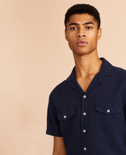 Garment-Dyed Linen-Cotton Camp Collar Short-Sleeve Shirt, image 1