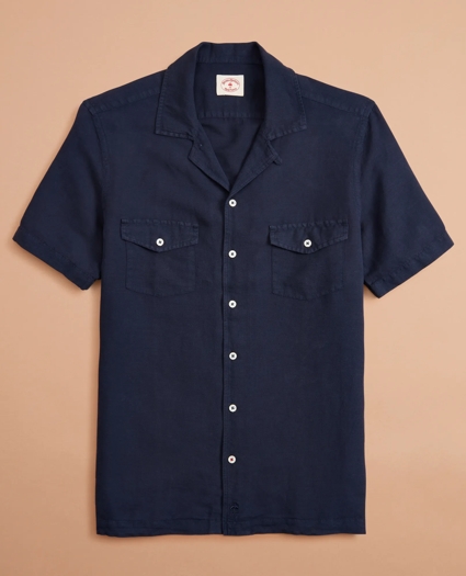 Garment-Dyed Linen-Cotton Camp Collar Short-Sleeve Shirt, image 4