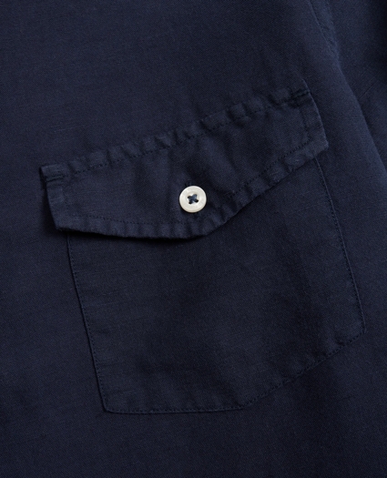 Garment-Dyed Linen-Cotton Camp Collar Short-Sleeve Shirt, image 6