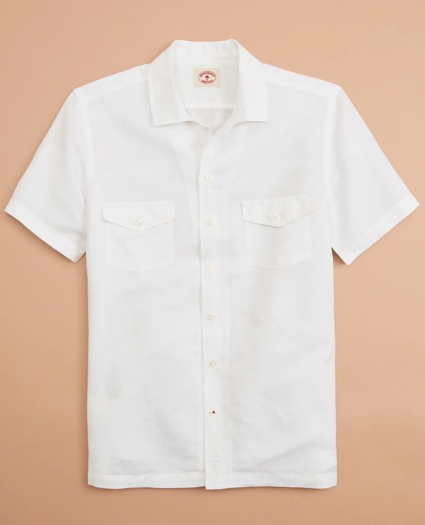 Garment-Dyed Linen-Cotton Camp Collar Short-Sleeve Shirt, image 1