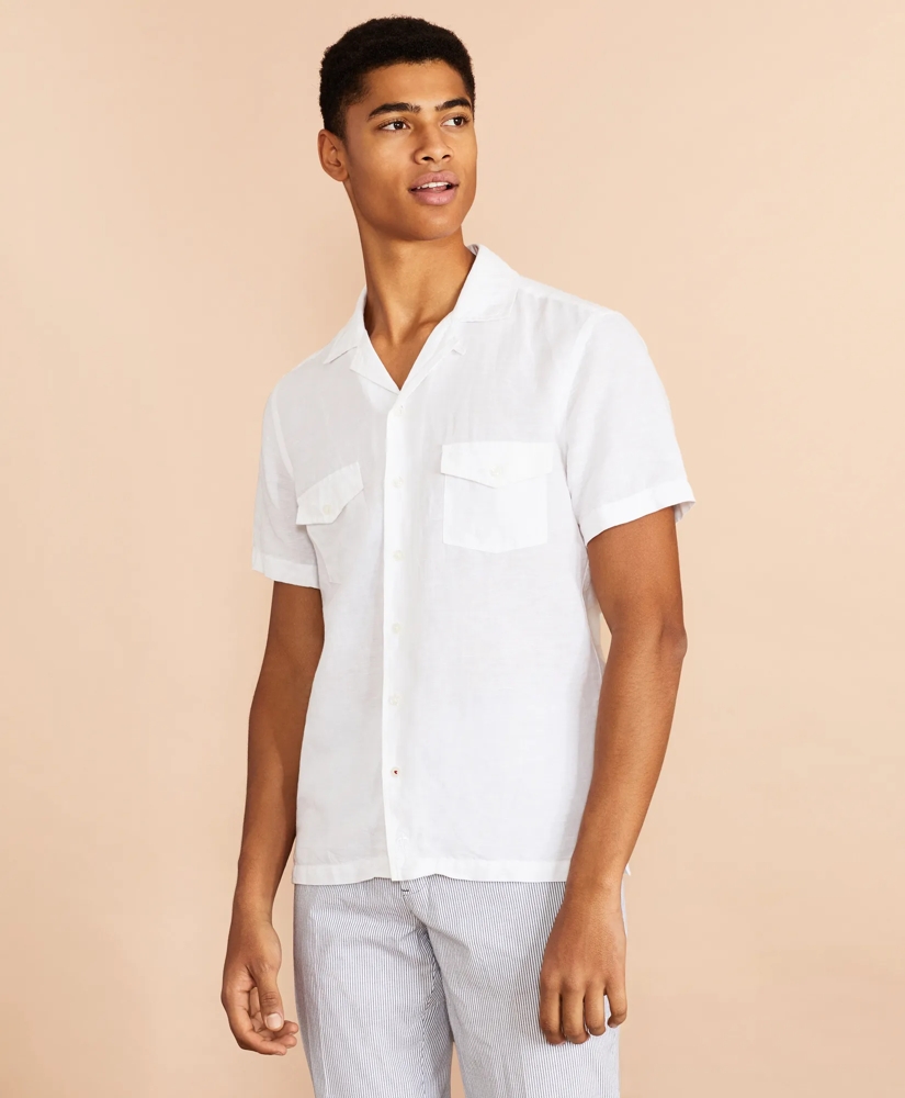 Garment-Dyed Linen-Cotton Camp Collar Short-Sleeve Shirt, image 2
