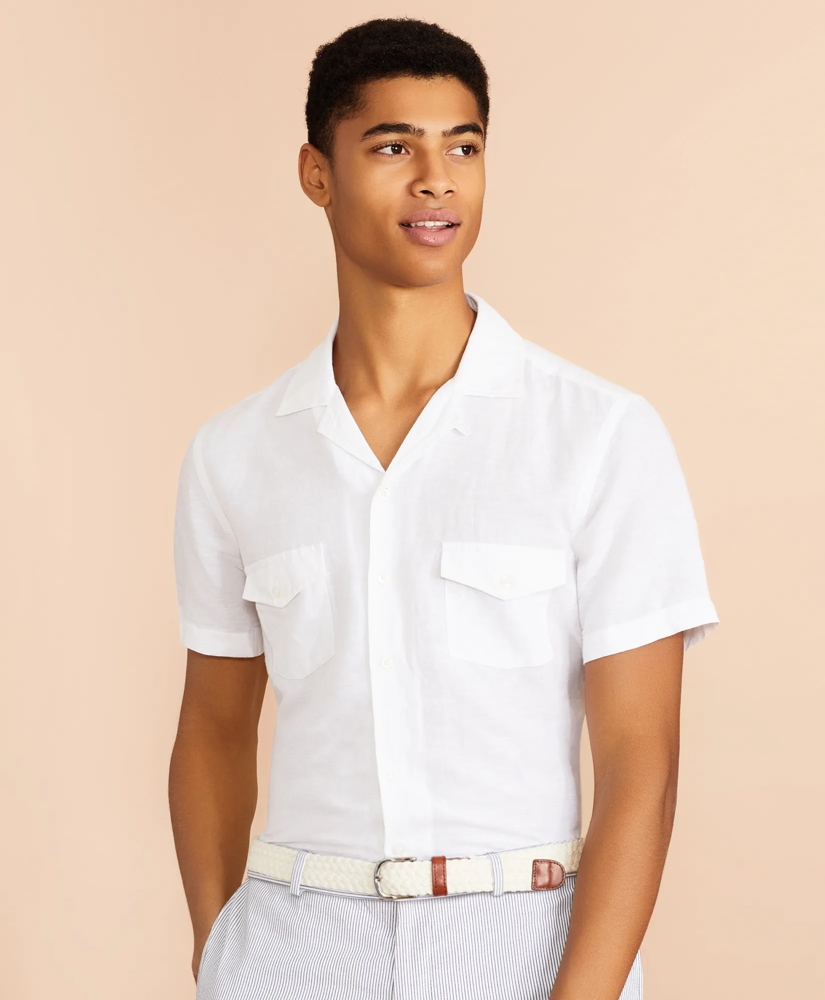 Garment-Dyed Linen-Cotton Camp Collar Short-Sleeve Shirt, image 3