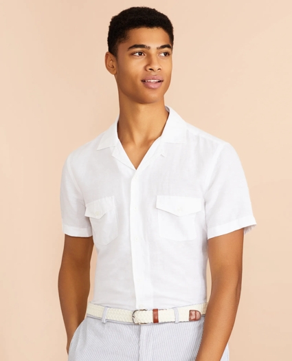 Garment-Dyed Linen-Cotton Camp Collar Short-Sleeve Shirt, image 3