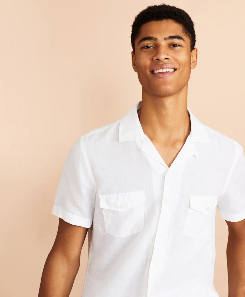 Garment-Dyed Linen-Cotton Camp Collar Short-Sleeve Shirt, image 4