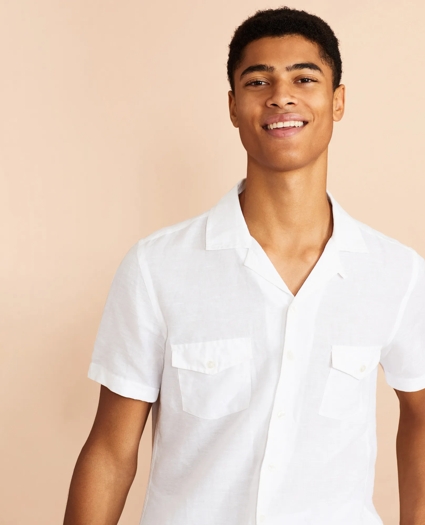 Garment-Dyed Linen-Cotton Camp Collar Short-Sleeve Shirt, image 4