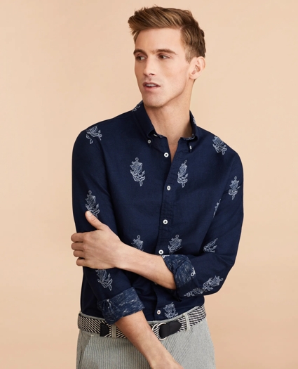 Anchor Print Linen-Cotton Shirt, image 1