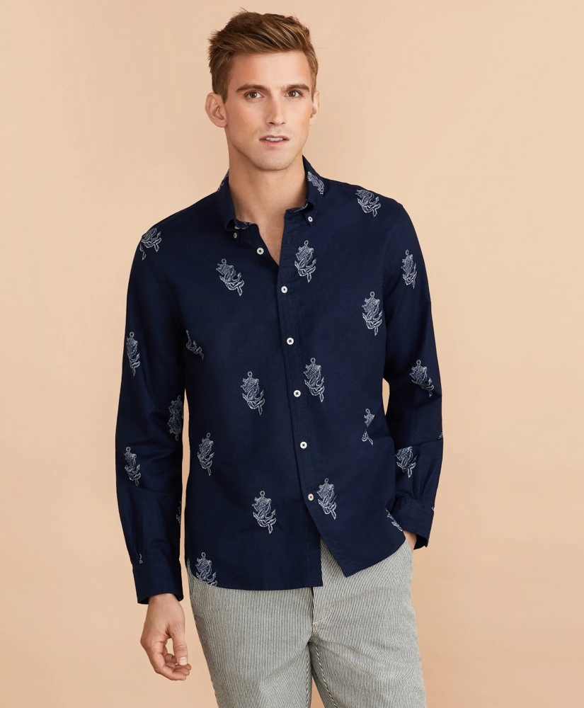 Anchor Print Linen-Cotton Shirt, image 2