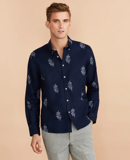Anchor Print Linen-Cotton Shirt, image 2