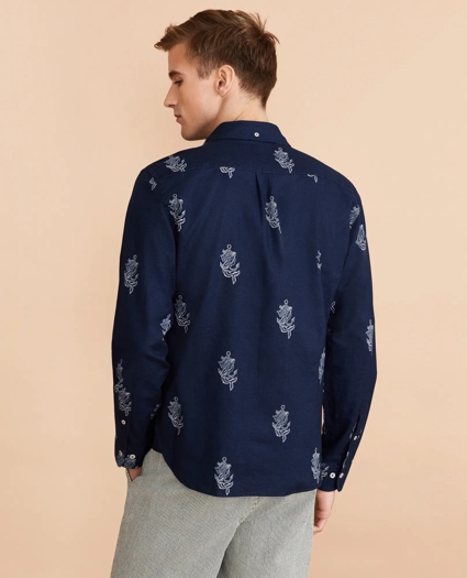 Anchor Print Linen-Cotton Shirt, image 3