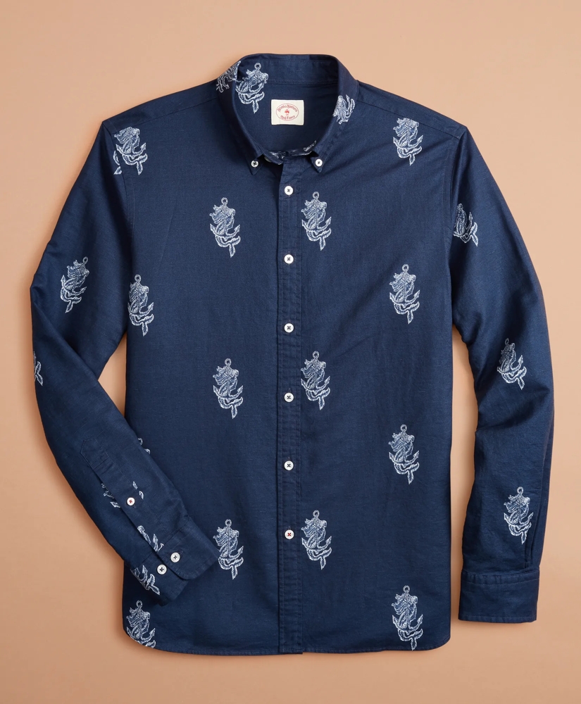 Anchor Print Linen-Cotton Shirt, image 4
