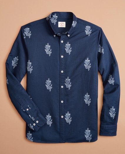 Anchor Print Linen-Cotton Shirt, image 4
