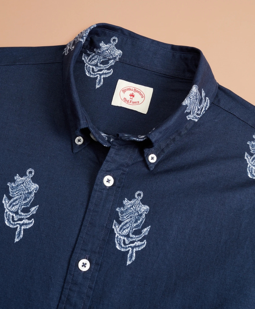 Anchor Print Linen-Cotton Shirt, image 5