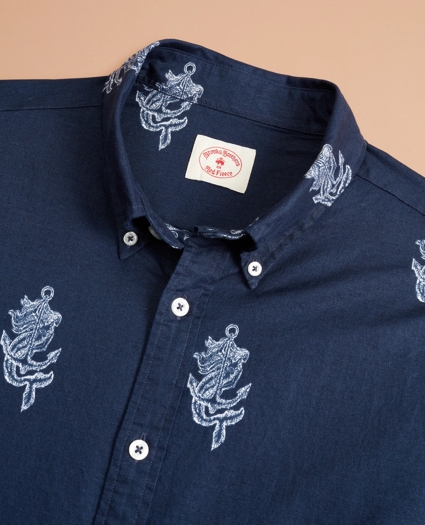 Anchor Print Linen-Cotton Shirt, image 5