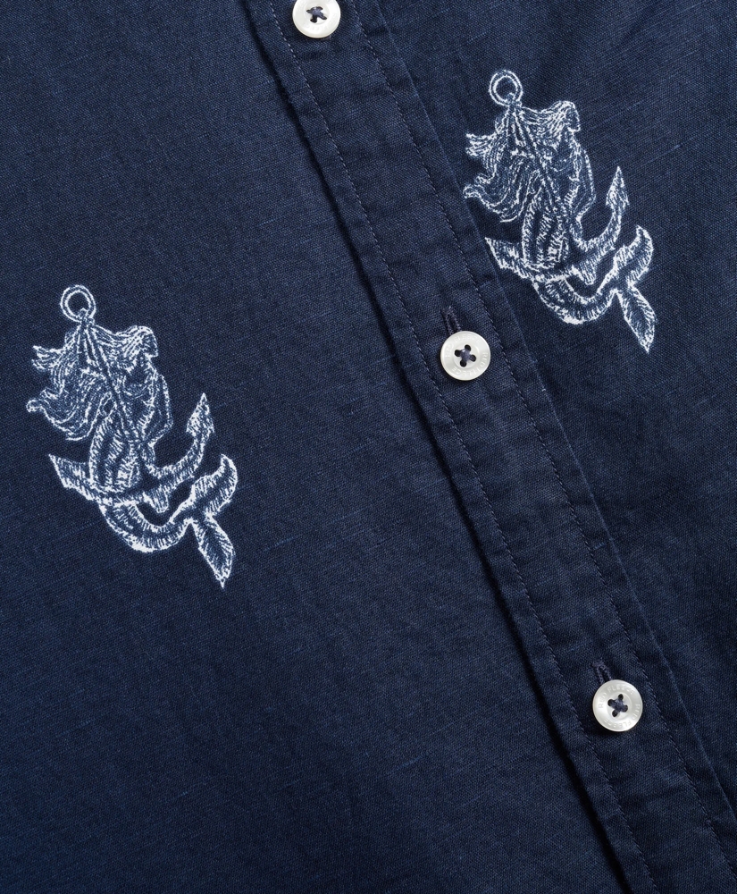 Anchor Print Linen-Cotton Shirt, image 6