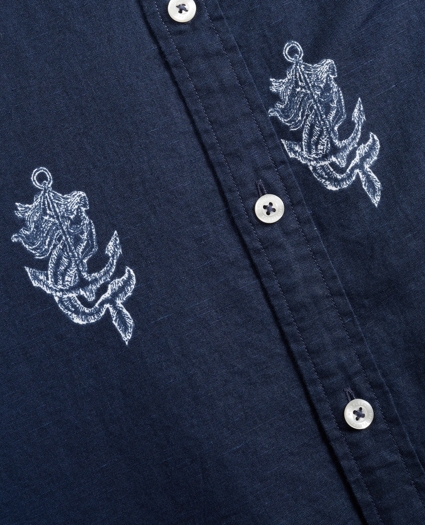Anchor Print Linen-Cotton Shirt, image 6