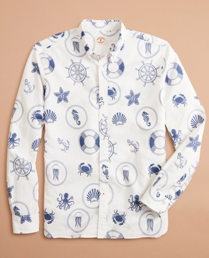 Marine Print Linen-Cotton Shirt, image 1