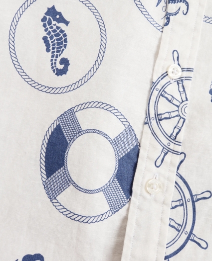 Marine Print Linen-Cotton Shirt, image 6
