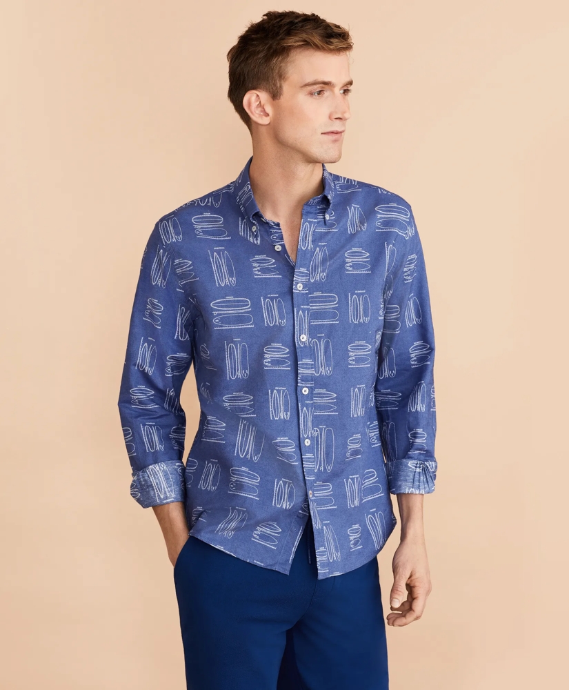 Surfboard Print Linen-Cotton Shirt, image 2
