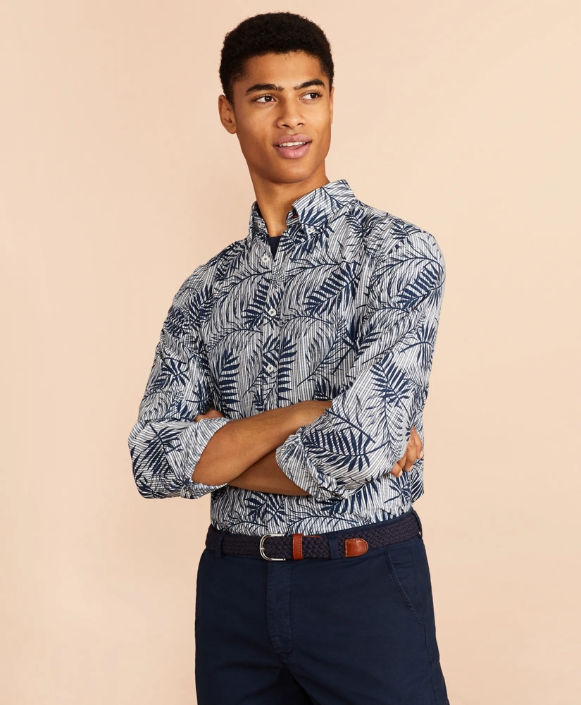 Indigo Striped Palm Print Shirt, image 2