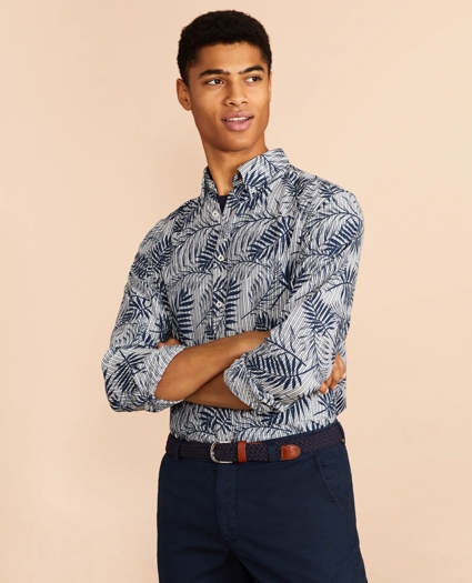 Indigo Striped Palm Print Shirt, image 2
