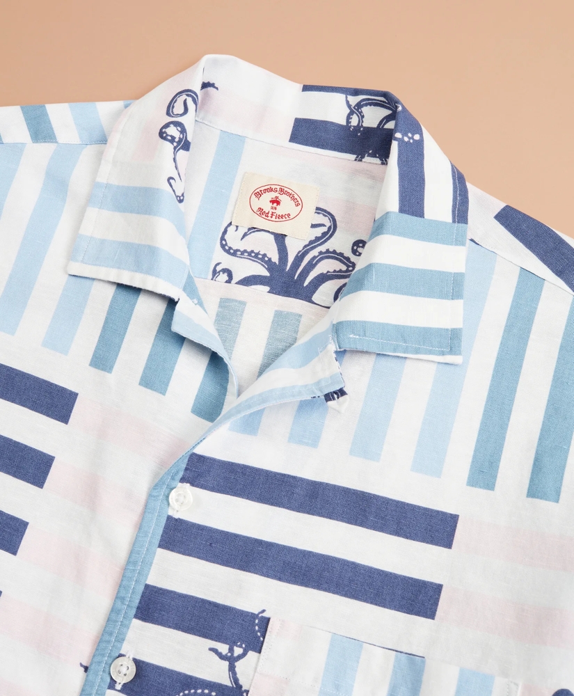 Octopus-Print Linen-Cotton Camp Collar Short-Sleeve Shirt, image 5