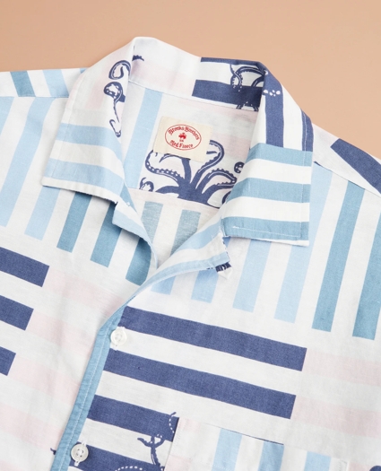 Octopus-Print Linen-Cotton Camp Collar Short-Sleeve Shirt, image 5