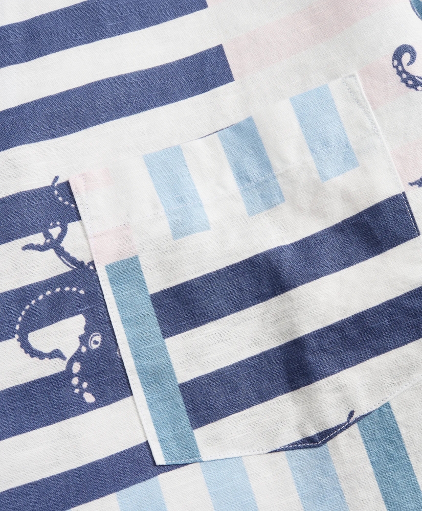 Octopus-Print Linen-Cotton Camp Collar Short-Sleeve Shirt, image 6