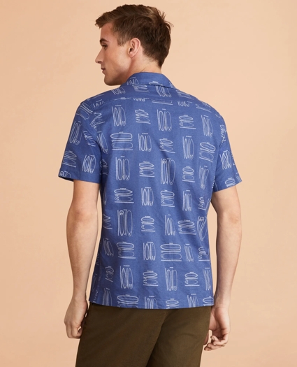 Surfboard-Print Linen-Cotton Camp Collar Short-Sleeve Shirt, image 3