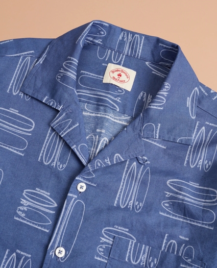 Surfboard-Print Linen-Cotton Camp Collar Short-Sleeve Shirt, image 5