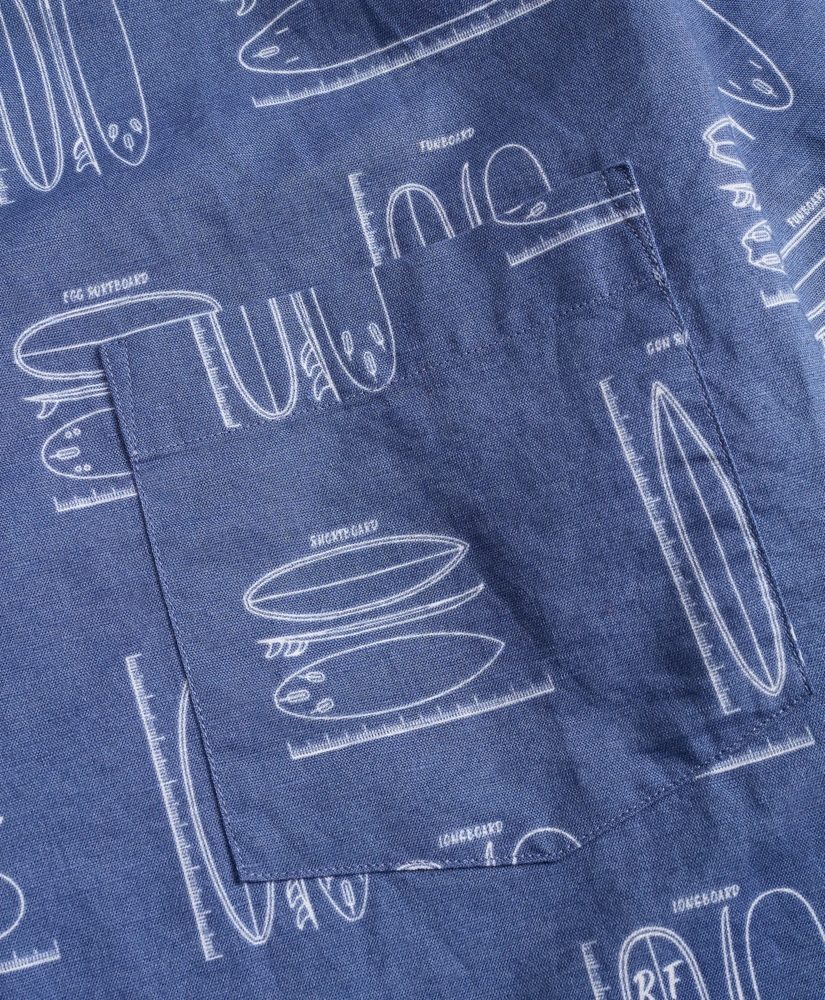Surfboard-Print Linen-Cotton Camp Collar Short-Sleeve Shirt, image 6