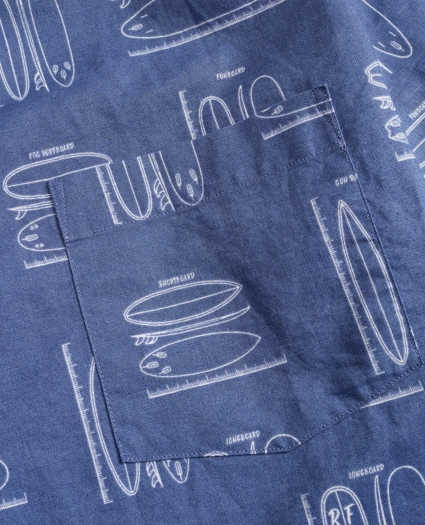 Surfboard-Print Linen-Cotton Camp Collar Short-Sleeve Shirt, image 6