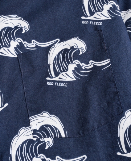 Wave-Print Linen-Cotton Camp Collar Short-Sleeve Shirt, image 6