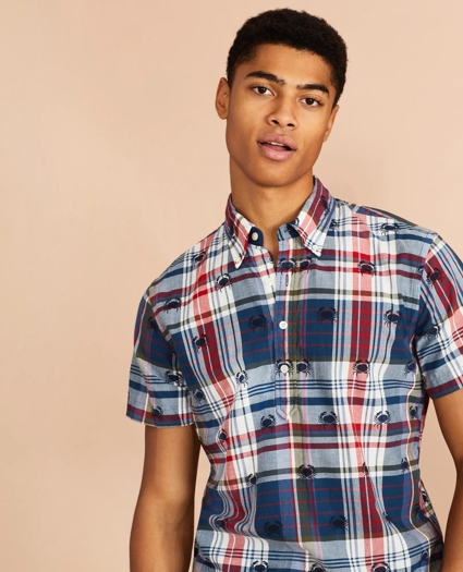Crab-Print Madras Popover Shirt Short-Sleeve, image 1